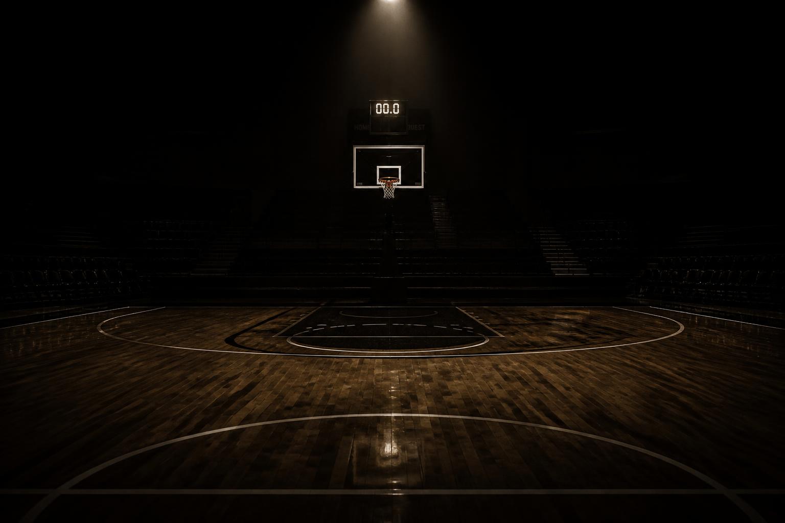 Empty basketball arena at night